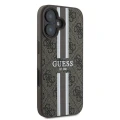 Etui Guess 4G Printed Stripes MagSafe na iPhone 16 Plus - brązowe