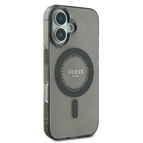 Etui Guess IML Rhinestones MagSafe na iPhone 16 Plus - czarne