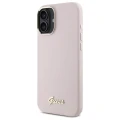 Etui Guess Silicone Script Metal Logo & Frame na iPhone 16 Plus - różowe