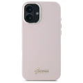 Etui Guess Silicone Script Metal Logo & Frame na iPhone 16 Plus - różowe