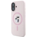 Etui Karl Lagerfeld Silicone Karl&Choupette Heads Ring MagSafe na iPhone 16 Plus - różowe