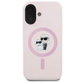 Etui Karl Lagerfeld Silicone Karl&Choupette Heads Ring MagSafe na iPhone 16 Plus - różowe
