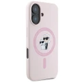 Etui Karl Lagerfeld Silicone Karl&Choupette Heads Ring MagSafe na iPhone 16 Plus - różowe