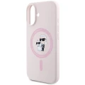 Etui Karl Lagerfeld Silicone Karl&Choupette Heads Ring MagSafe na iPhone 16 Plus - różowe