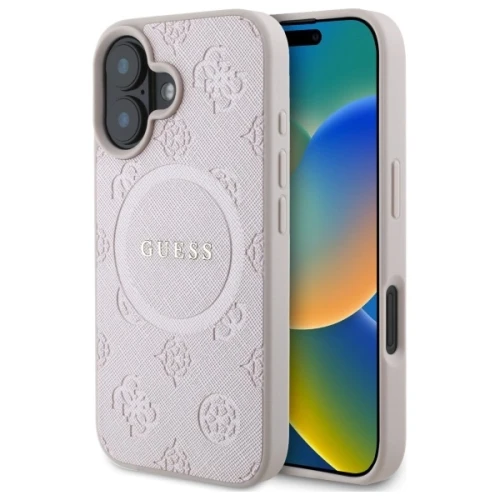 Etui Guess Saffiano Peony Classic Logo MagSafe na iPhone 16 - różowe