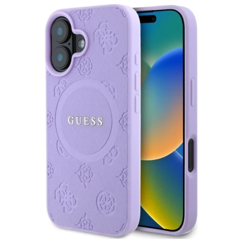 Etui Guess Saffiano Peony Classic Logo MagSafe na iPhone 16 - fioletowe