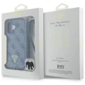 Etui Guess Leather Metal Logo Strass Crossbody na iPhone 16 - niebieskie