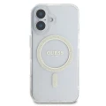 Etui Guess IML Glitter Circle MagSafe na iPhone 16 - przezroczyste