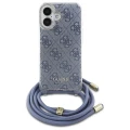 Etui Guess Crossbody Cord 4G Print ze smyczą na iPhone 16 - niebieskie