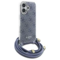 Etui Guess Crossbody Cord 4G Print ze smyczą na iPhone 16 - niebieskie