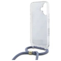 Etui Guess Crossbody Cord 4G Print ze smyczą na iPhone 16 - niebieskie
