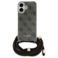 Etui Guess Crossbody Cord 4G Print ze smyczą na iPhone 16 - brązowe