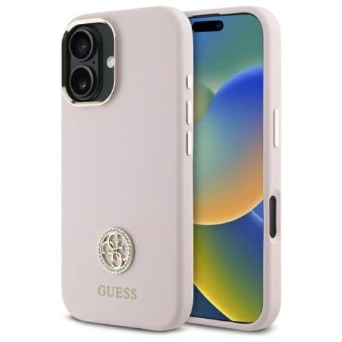Etui Guess Silicone Logo Strass 4G na iPhone 16 - jasnoróżowe