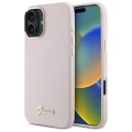 Etui Guess Silicone Script Metal Logo & Frame na iPhone 16 - różowe