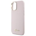 Etui Guess Silicone Script Metal Logo & Frame na iPhone 16 - różowe