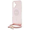 Etui Guess Crossbody Cord Script MagSafe na iPhone 16 - różowe