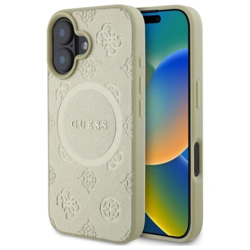 Etui Guess Saffiano Peony Classic Logo MagSafe na iPhone 16 - złote