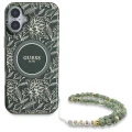 Etui Guess IML Flowers Allover Electro With Pearl Strap MagSafe na iPhone 16 - zielone
