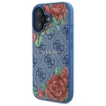 Etui Guess 4G Flowers Print MagSafe na iPhone 16 6.1" - niebieskie