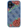 Etui Guess 4G Flowers Print MagSafe na iPhone 16 6.1" - niebieskie