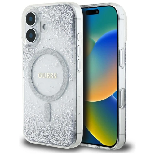 Etui Guess HC Resin Bottom Glitter MagSafe na iPhone 16 - srebrne