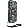 Etui Guess HC IML Leopard Triangle Cord Strap MagSafe do iPhone 16 - czarne
