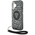 Etui Guess HC IML Leopard Triangle Cord Strap MagSafe do iPhone 16 - czarne
