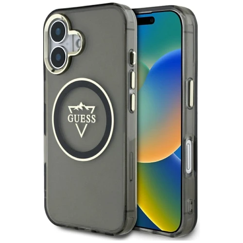 Etui Guess IML Metal Mountain Logo MagSafe na iPhone 16 - czarne