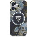 Etui Guess Glitter Flowers Triangle Buttons MagSafe do iPhone 16 czarny