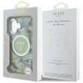 Etui Guess Glitter Flowers Triangle Buttons MagSafe do iPhone 16 zielony