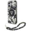 Etui Guess Palm Trees Triangle Pearl Strap MagSafe do iPhone 16 czarny