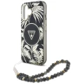 Etui Guess Palm Trees Triangle Pearl Strap MagSafe do iPhone 16 czarny