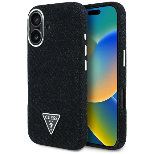 Etui Guess Denim Triangle Logo MagSafe na iPhone 16 - czarne