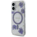 Etui Guess Resin Flowers Glitter MagSafe na iPhone 16 - fioletowe