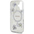 Etui Guess Resin Flowers Glitter MagSafe na iPhone 16 - fioletowe