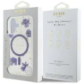 Etui Guess Resin Flowers Glitter MagSafe na iPhone 16 - fioletowe