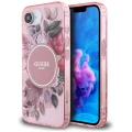 Etui Guess IML Flowers MagSafe na iPhone 16e - różowe