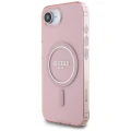 Etui Guess IML Glitter Circle MagSafe na iPhone 16e - różowe