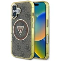 Etui Guess IML Metal Glitter 4G Circle Triangle MagSafe na iPhone 16 - brązowy