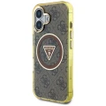 Etui Guess IML Metal Glitter 4G Circle Triangle MagSafe na iPhone 16 - brązowy