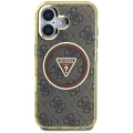 Etui Guess IML Metal Glitter 4G Circle Triangle MagSafe na iPhone 16 - brązowy