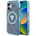 Etui Guess IML Metal Glitter 4G Circle Triangle MagSafe na iPhone 16 - niebieskie