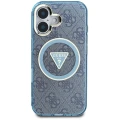 Etui Guess IML Metal Glitter 4G Circle Triangle MagSafe na iPhone 16 - niebieskie