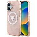 Etui Guess IML Metal Glitter 4G Circle Triangle MagSafe na iPhone 16 - różowe