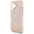 Etui Guess IML Metal Glitter 4G Circle Triangle MagSafe na iPhone 16 - różowe