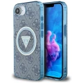 Etui Guess IML Metal Glitter 4G Circle Triangle MagSafe na iPhone 16e - niebieskie