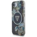 Etui Guess IML Metal Glitter Flowers Triangle MagSafe na iPhone 16e - czarne