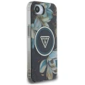 Etui Guess IML Metal Glitter Flowers Triangle MagSafe na iPhone 16e - czarne