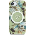 Etui Guess IML Metal Glitter Flowers Triangle MagSafe na iPhone 16e - zielone
