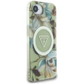Etui Guess IML Metal Glitter Flowers Triangle MagSafe na iPhone 16e - zielone